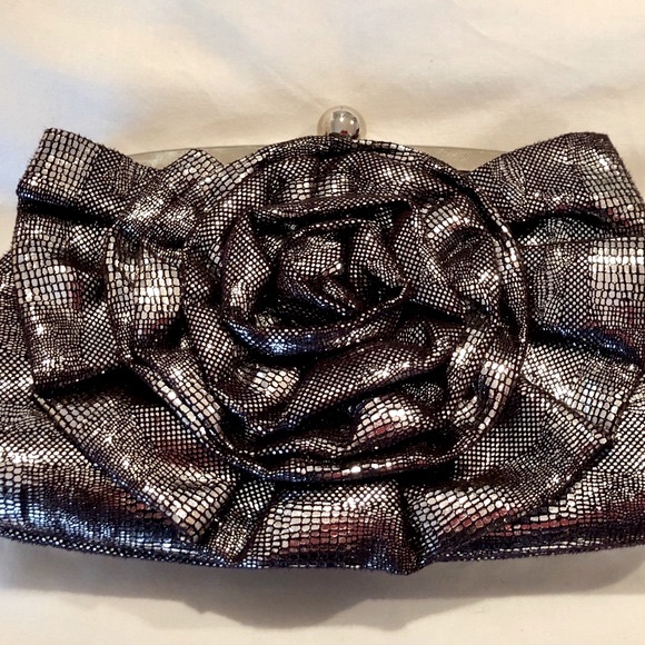 Handbags - Silver & Black Dressy Clutch/Shoulder Bag